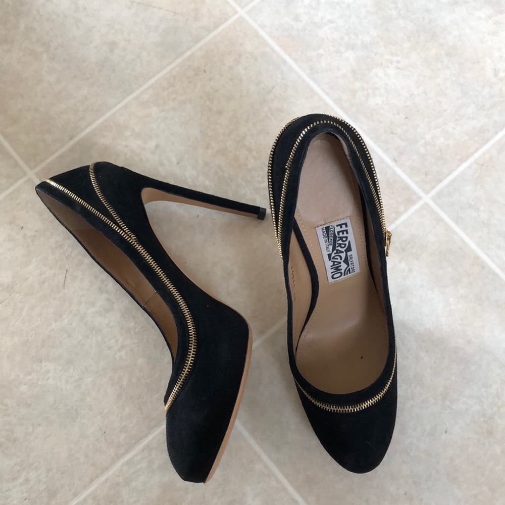 Ferragamo black stilettos with zipper detail